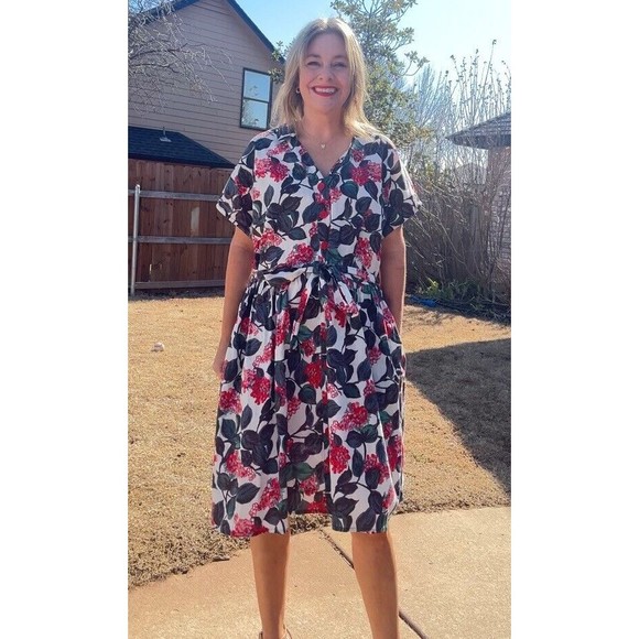 Boden Easy Floral WH779 Dress Size US 14 Fit And Flare Retro Style Button Down - Picture 1 of 6